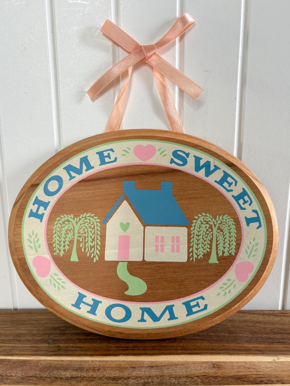 Vintage Avon Home Sweet Home Wooden Wall Sign Folk Art 8.75”